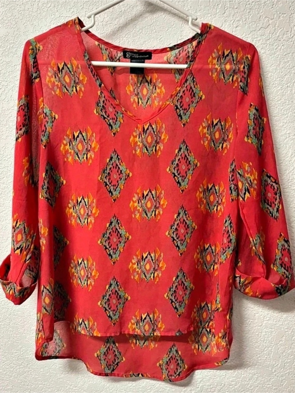 Ross Geometric Blouse in Pink & Multicolor Like New